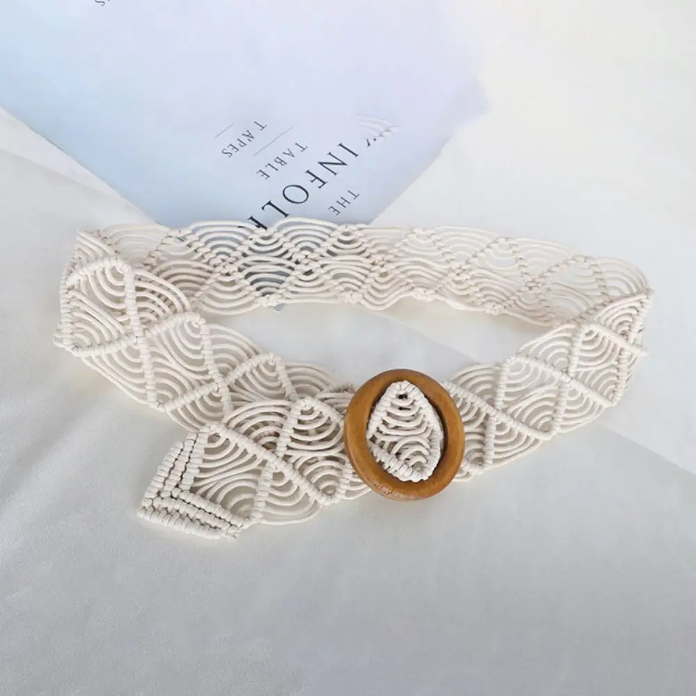 

Personality All-match Wax Rope Beach Hand-woven DIY Ethnic Style Belts Round Wooden Button Braided Belt Women Waist Chain