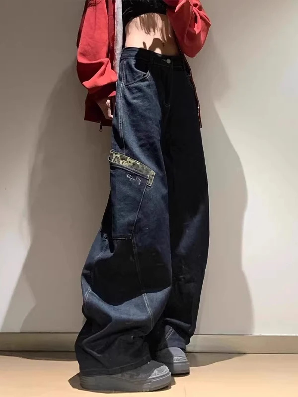 

Свободные джинсы прямого кроя больших размеров 300 Pou в американском ретро-стиле, с узором в стиле High Street, с эффектом срезов, для мужчин и женщин, повседневная одежда