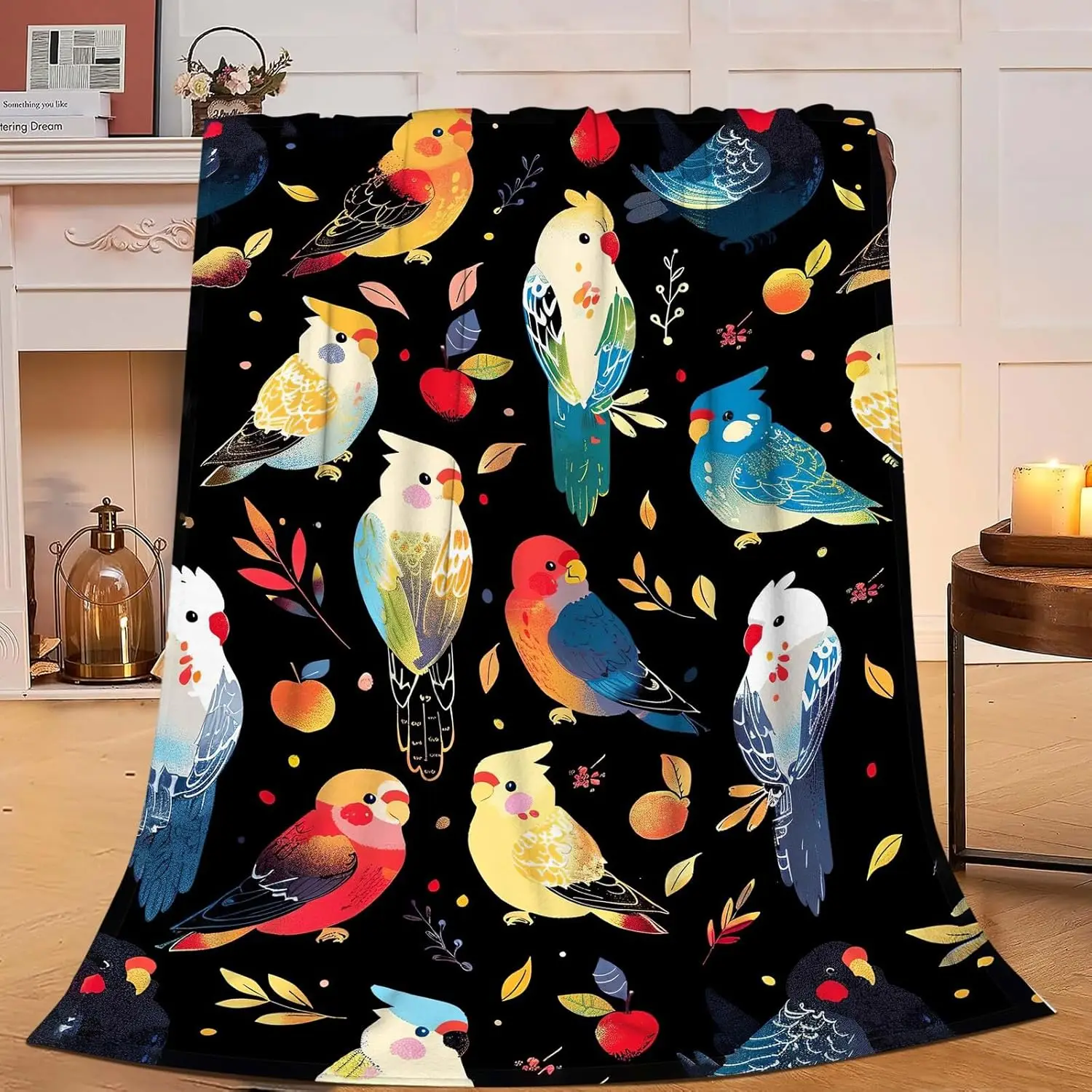 Colorful Cockatoo Bird Pattern Throw Blanket Vibrant Animal Design for Living Room Decor Gift for Her BirdLoverGift