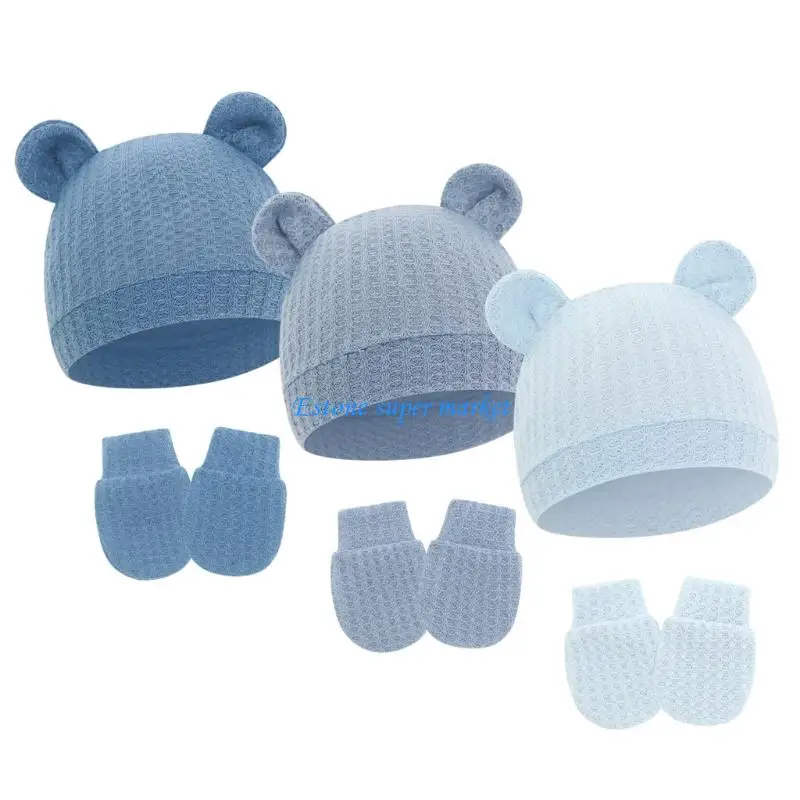 مجموعة قبعة وقفازات مستشفى الأطفال القابلة للتمدد 090B تناسب نسيج القطن من 0 إلى 6 أشهر #4