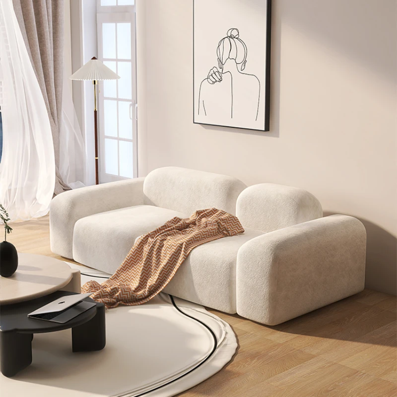 

Art sofa replaces minimalist small unit living room, luxury lamb velvet tofu block double