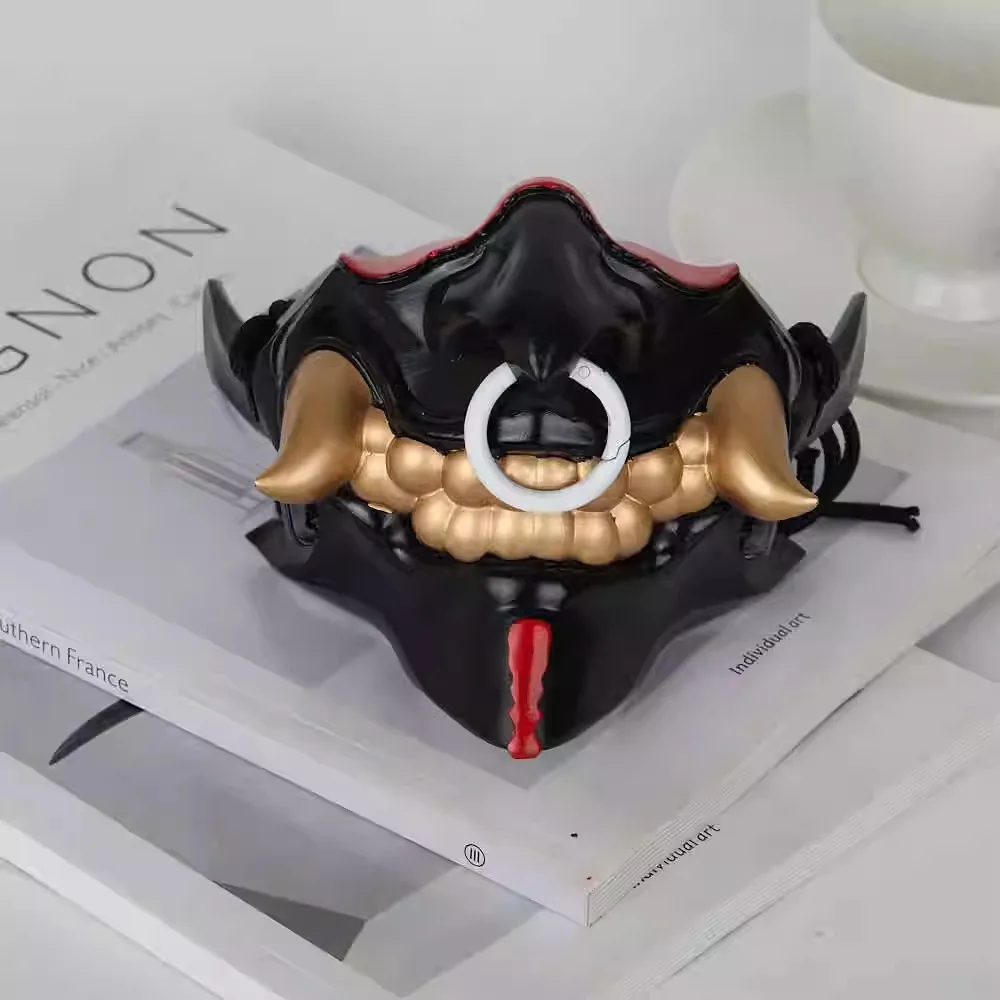 Anime Rahu Cosplay Prop Maske Schwarz Langes Glattes Haar Perücke Weibliches Rollenspiel Japanischer Stil Prajna Halbgesichtsmaske Halloween Party