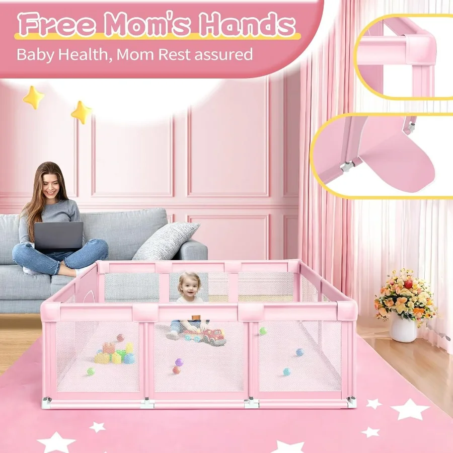 Grand parc rose pour bébé, parc 74x50 pour fille, grands canards de jeu pour bébé intérieur et extérieur, stylo de jeu robuste et de sécurité pour filles avec doux