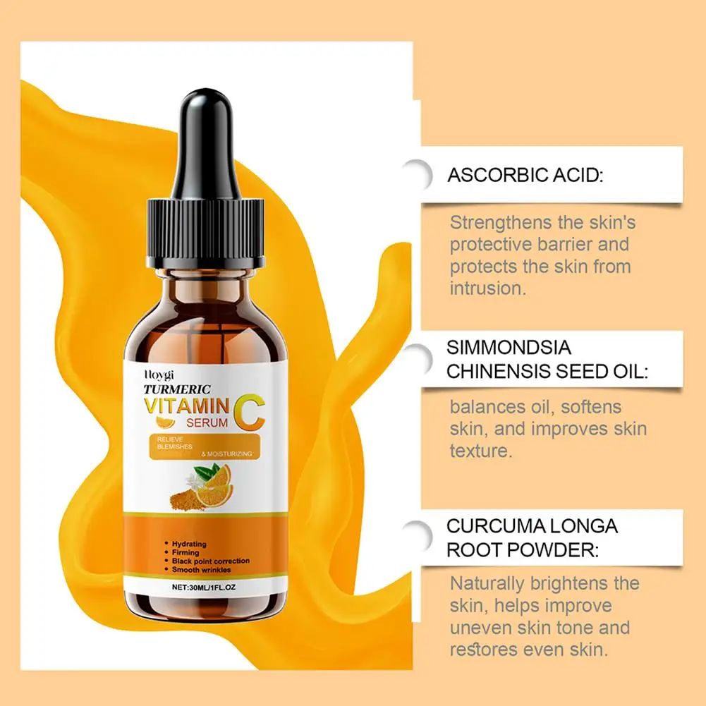 Suero de cúrcuma y vitamina C, ácido hialurónico, hidratante, esencia iluminadora, imperfecciones, antiarrugas, reafirmante, aclaración, R7j3, 1 ud.