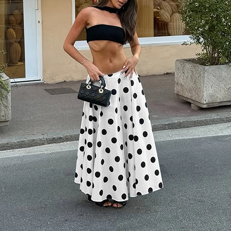 

OMSJ винтажная стильная женская полуюбка с принтом в горошек в праздничном стиле, плиссированные юбки трапециевидной формы на молнии с высокой талией, элегантная уличная одежда