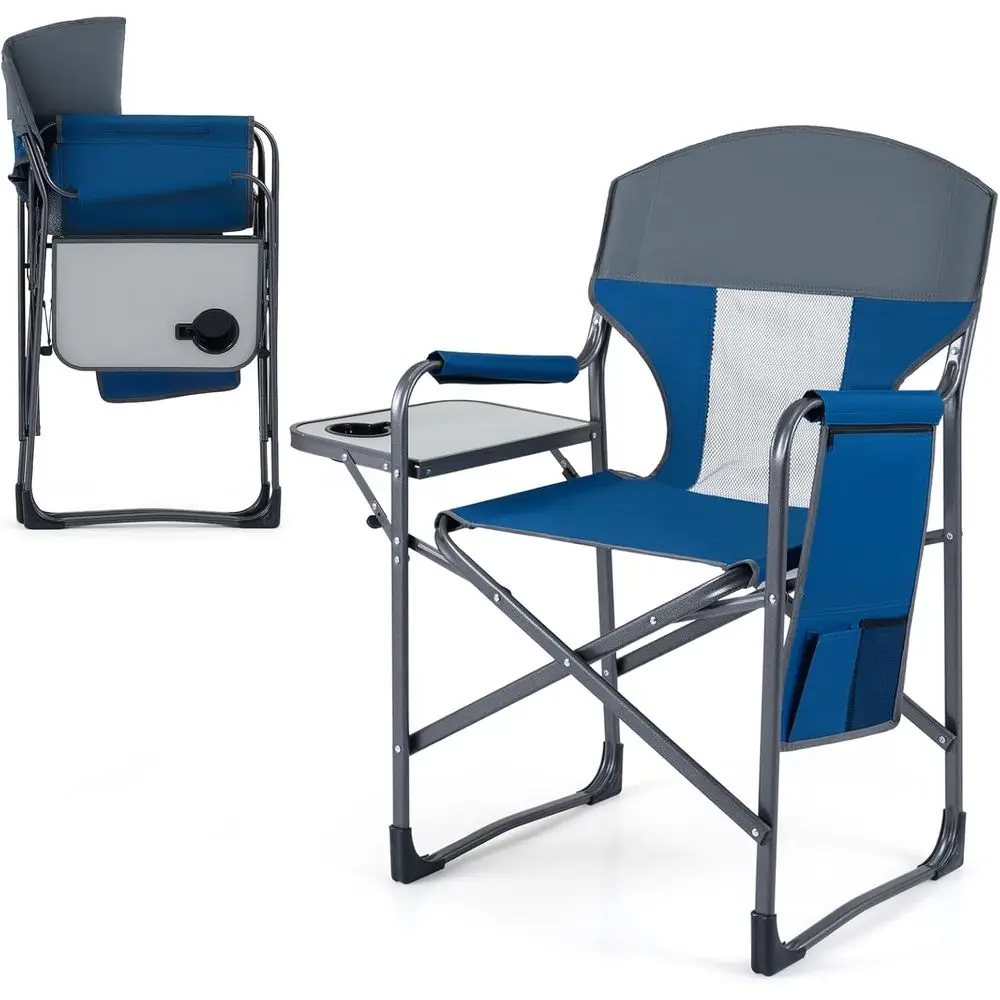 

Heavy-Duty Oversized Padded Camping Chair with Side Table, Cup Holder, Storage, and 400 lbs Capacity - Navy
