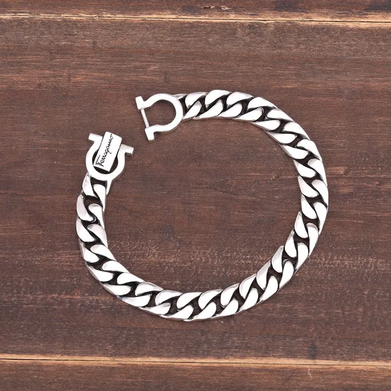 

925 sterling silver trendy brand bracelet, male trendy Thai silver simple European and American personality, student versatile h