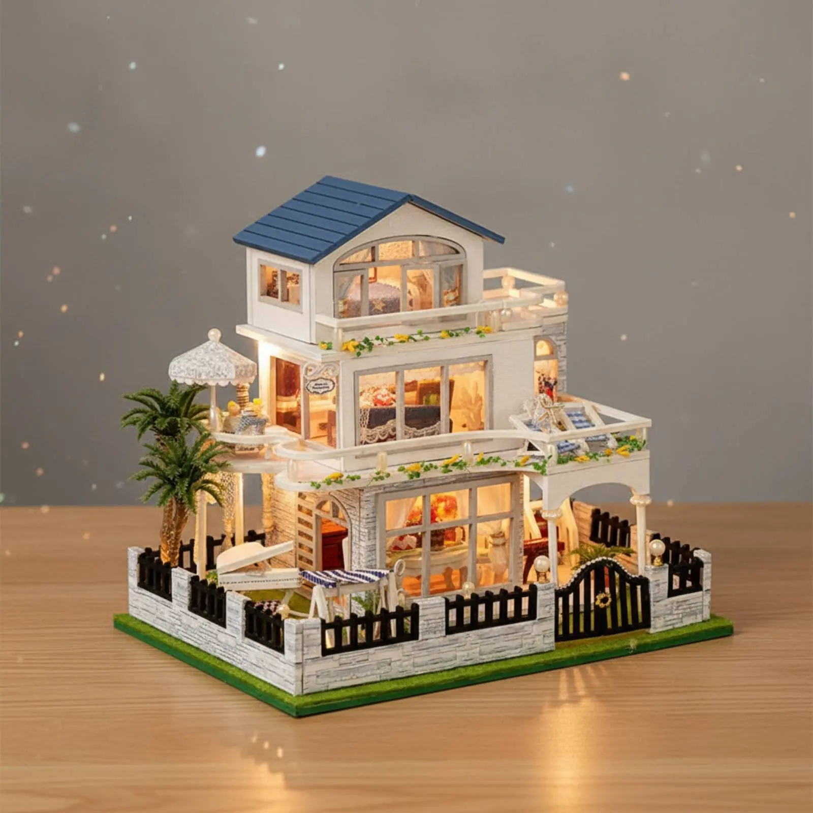 三次元木製モデルハウス-クリエイティブギフト-木製ハウス組み立てキット-ライト付き-diy-日本製ドールハウスキット-高品質
