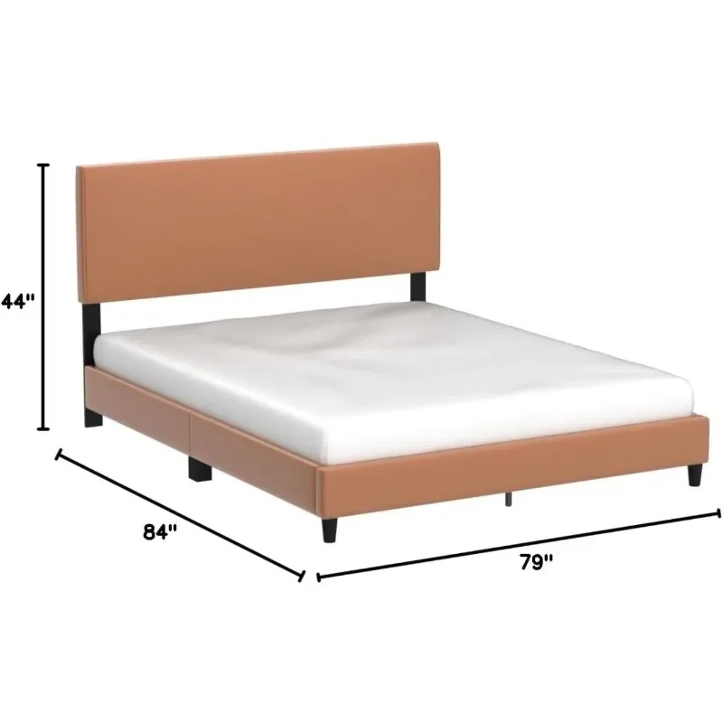 Platform Bed with Headboard – No Box Spring Needed – Faux Leather Upholstered Platform Bed Frame – Low Profile – Camel,King Size