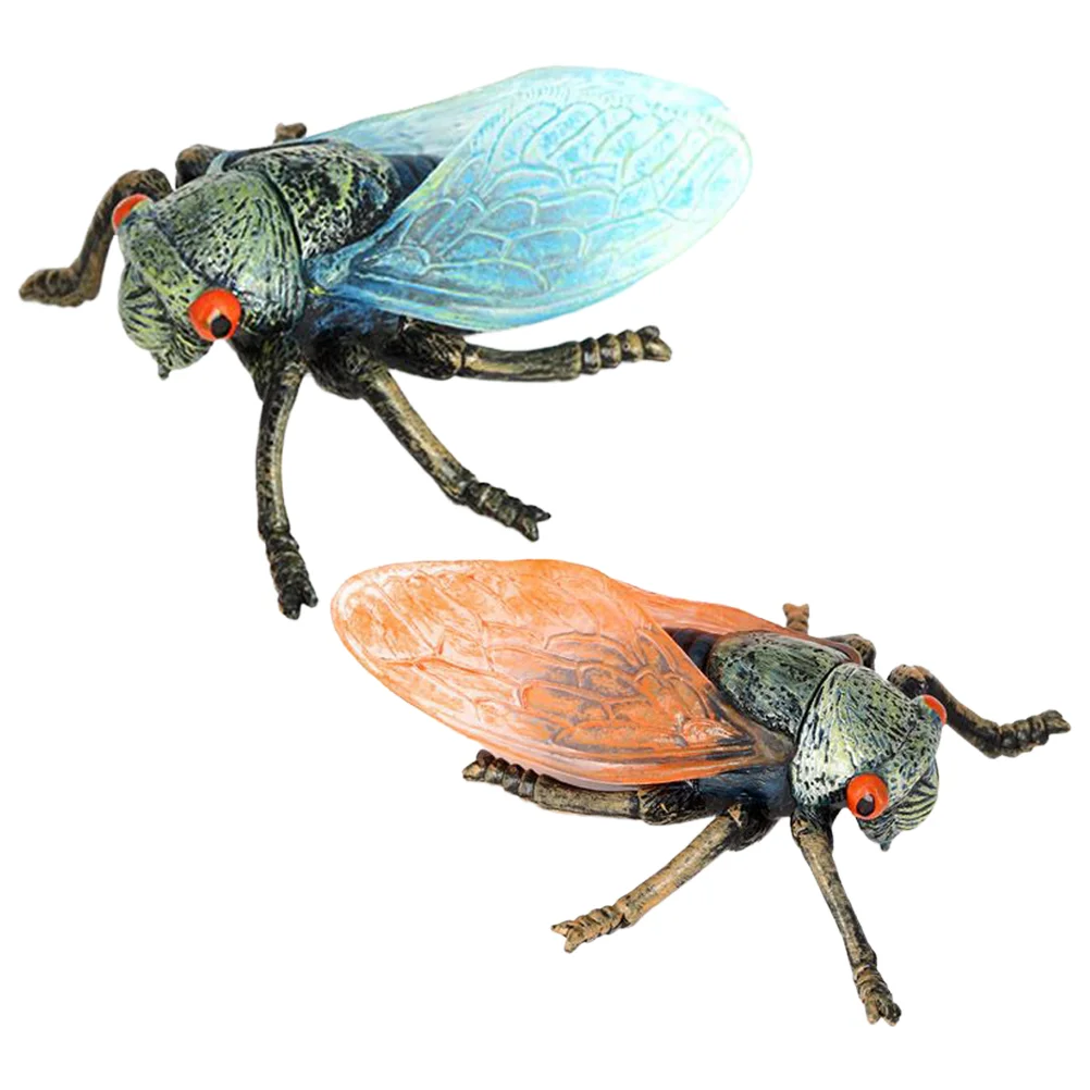 2 Pcs Cicadas Ornament Fake Toys Artificial Garden Statue Sculpture Realistic Simulation Insects Model Figurines Child