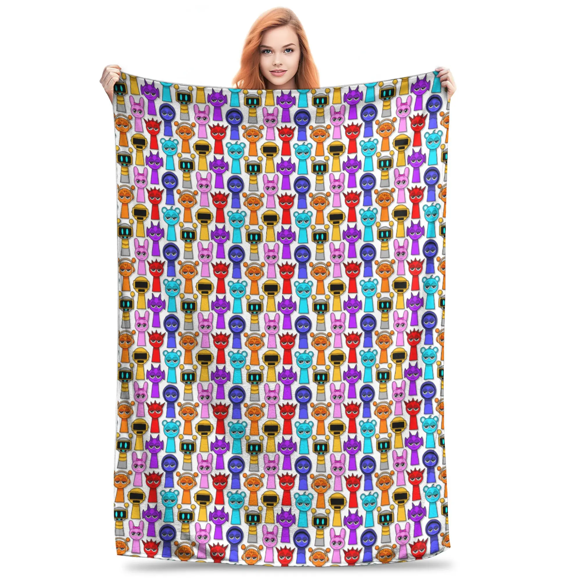 Cartoon Sprunkis Game Blanket Flannel Summer  Multi-function Warm Throw Blanket for Bedding Travel Plush Thin Quilt,