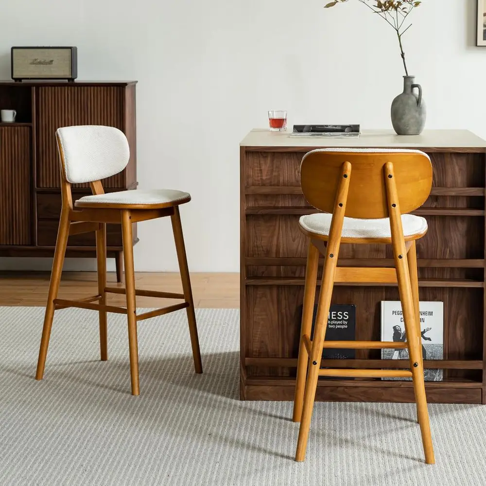 

Wooden Bar Stools Counter Height, Mid Century Modern Bar Chair with Backrest and Footrest for Kitchen Island (Dark Oak, Set of 2