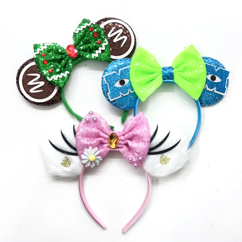 2023 Newest Mickey Mouse Ears Headband Kid Adult Halloween Festival Party Sequins Bow Hairband Women Girl Hair Accessories Gift