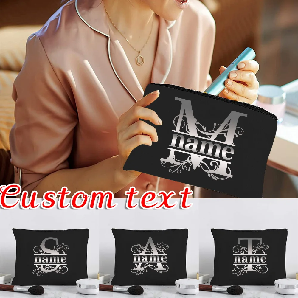 

Customized Name Women's Black Makeup Bag Travel Bag Lipstick Storage Box Fashion Zipper Mobile Wallet