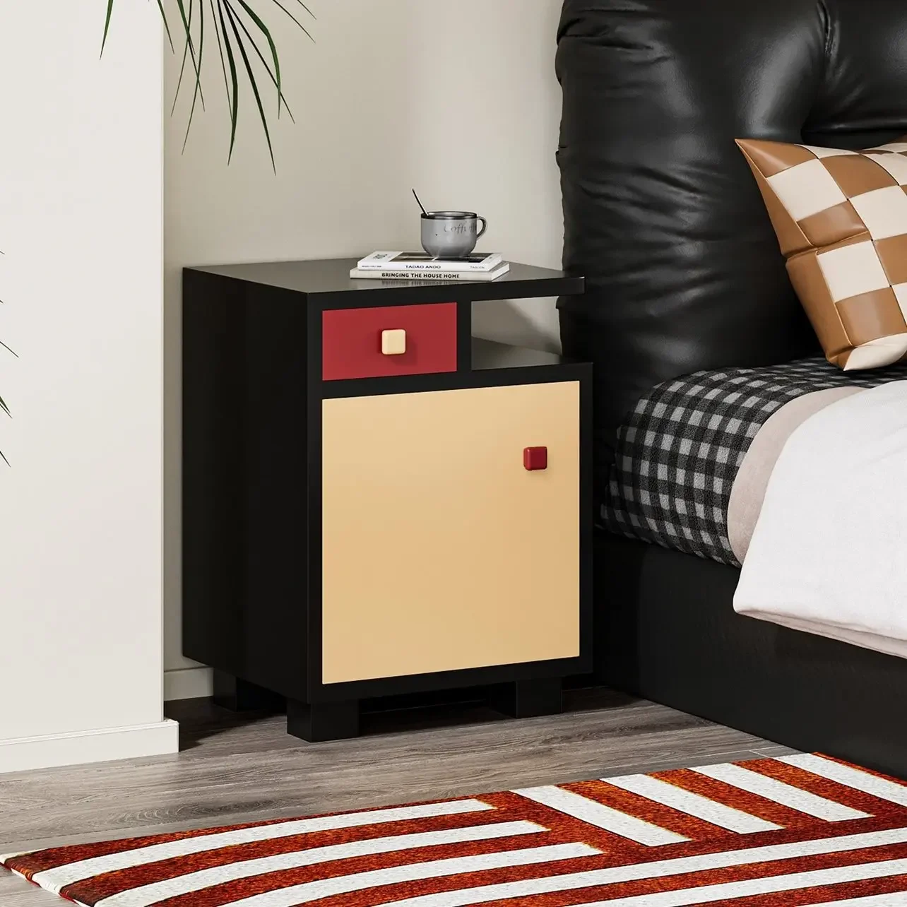 American style light luxury puzzle bedside table, bedroom color retro bedside storage cabinet