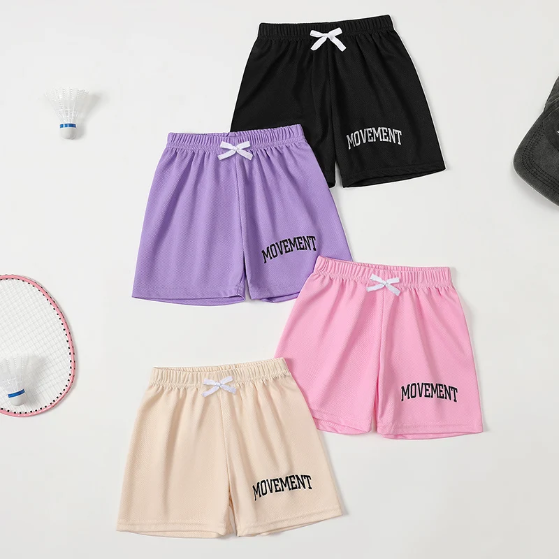 

3/5 Pcs Of Grls' Summer Breathable Mesh Multicolour Shorts Sweet And Cute Casual And Versatile Sweatpants Outdoor Beach Shorts