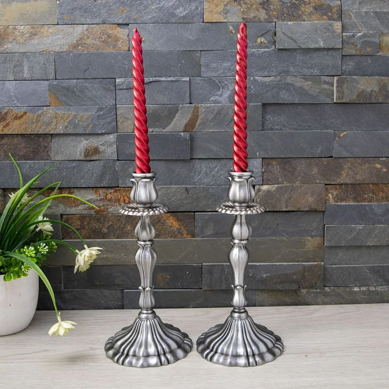 Vintage Ancient tin color a pair Single head candlestick holders metal candle holder home candle stick holder decoration ZT130