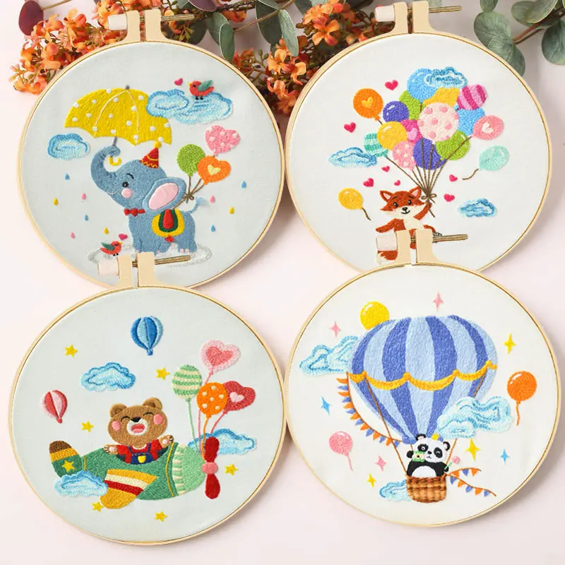

4 шт., наборы для вышивания животных, воздушный шар, шитье, украшение ручной работы для гостиной, подарки