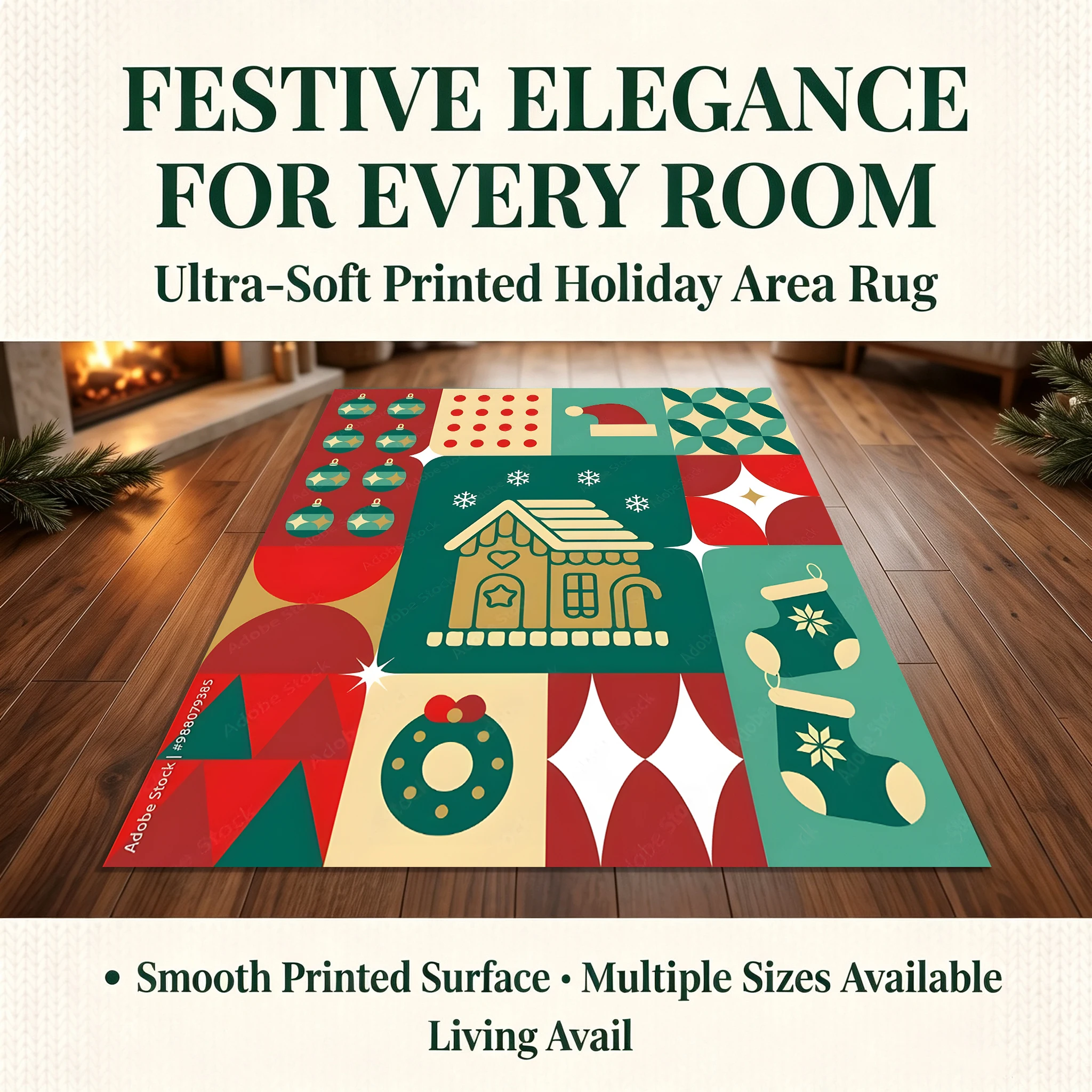 Velvet Rug Christmas Gingerbread House Wreath Stocking Patchwork Retro Childlike for Entryway Bedroom Living Room Decor