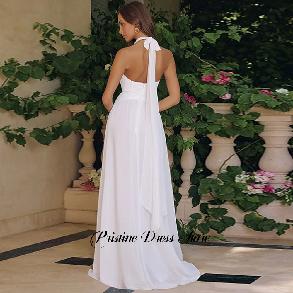 2026 Lastest White Chiffon Wedding Dress for Brides Simple A-Line Sleeveless Open Back Deep V-Neck Bridal Gowns Customized