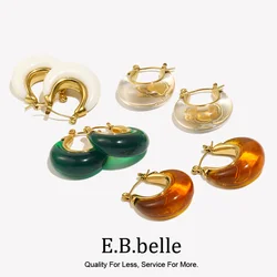 E.B.belle Multiple Colors Jewellery Acrylic White Clear Green Burgundy Small Round Fat  Stainless Steel Hoop Earrings For Women