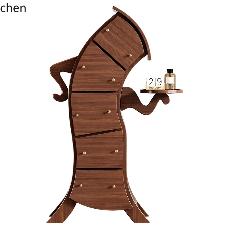 HT solid wood creative bedroom storage cabinet living room robot chest of drawers against the wall storage
