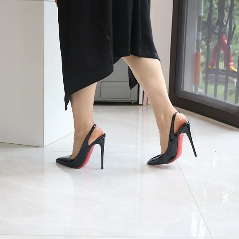 Customize Women Sexy Black Patent Slingback Pointy Toe High Heel Shoes Elegant OL Lady Work Stiletto Party Pumps 8cm 10cm 12cm