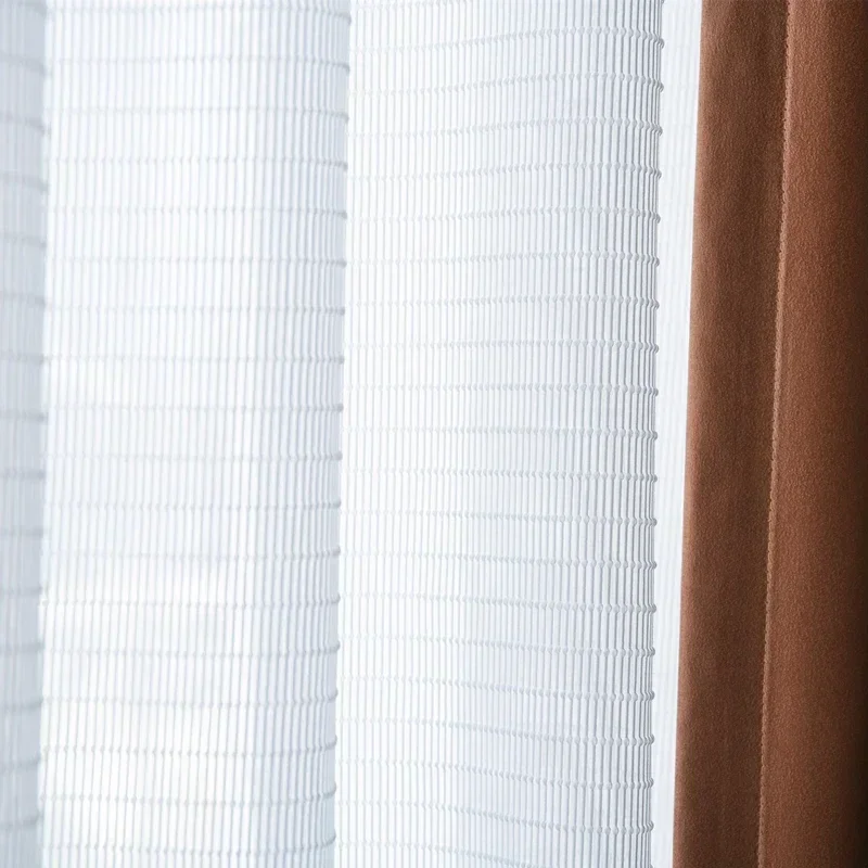 Curtains For Living Room Villa Window Screen Customization Screen Window Gauze Retro Plaid Jacquard White Gauze Embroidered