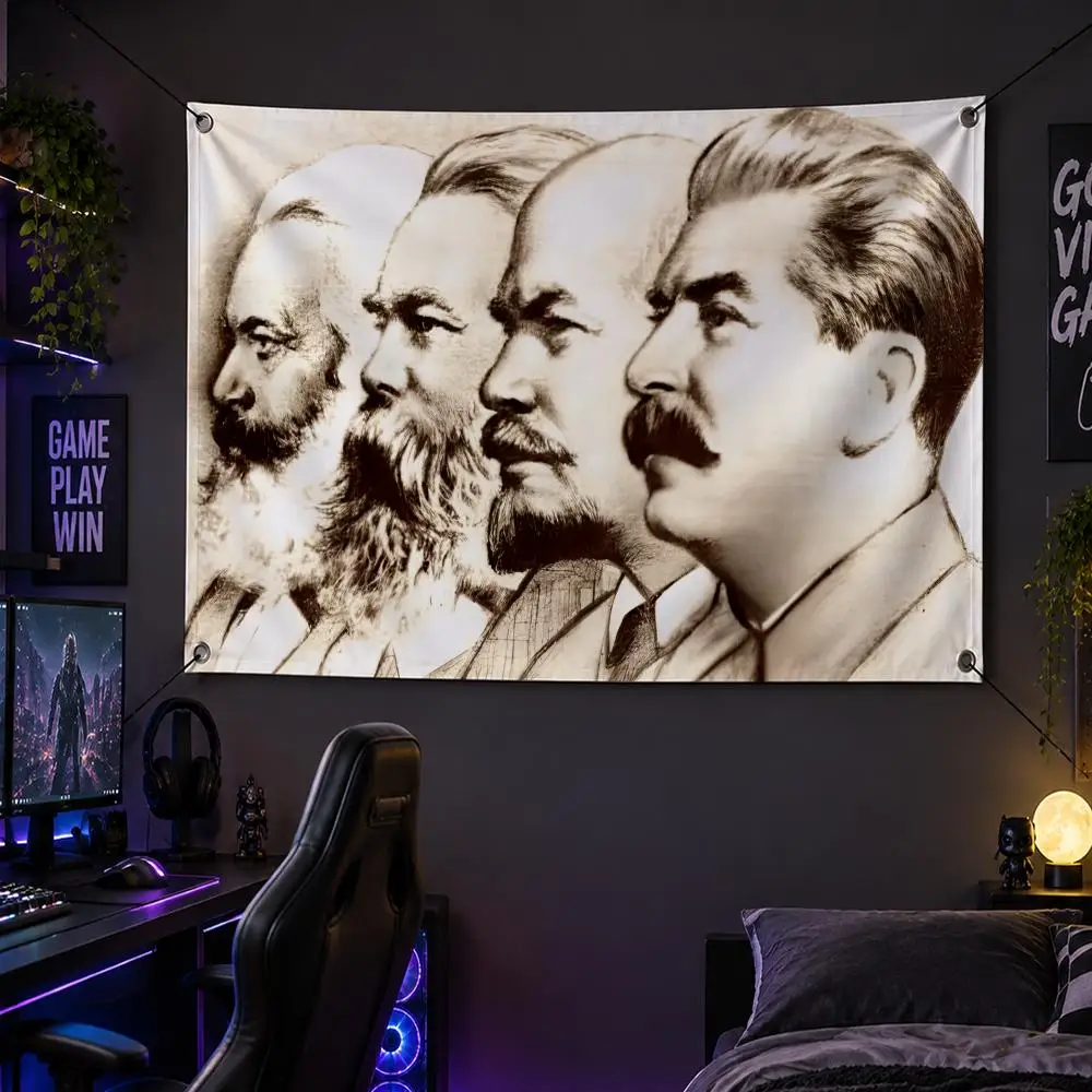 History Vintage M-Marx Engels Lenin Communism Flags Banner Decor for Bedroom,Garden,Party,Club,Gaming Room,Garage Fan Gift