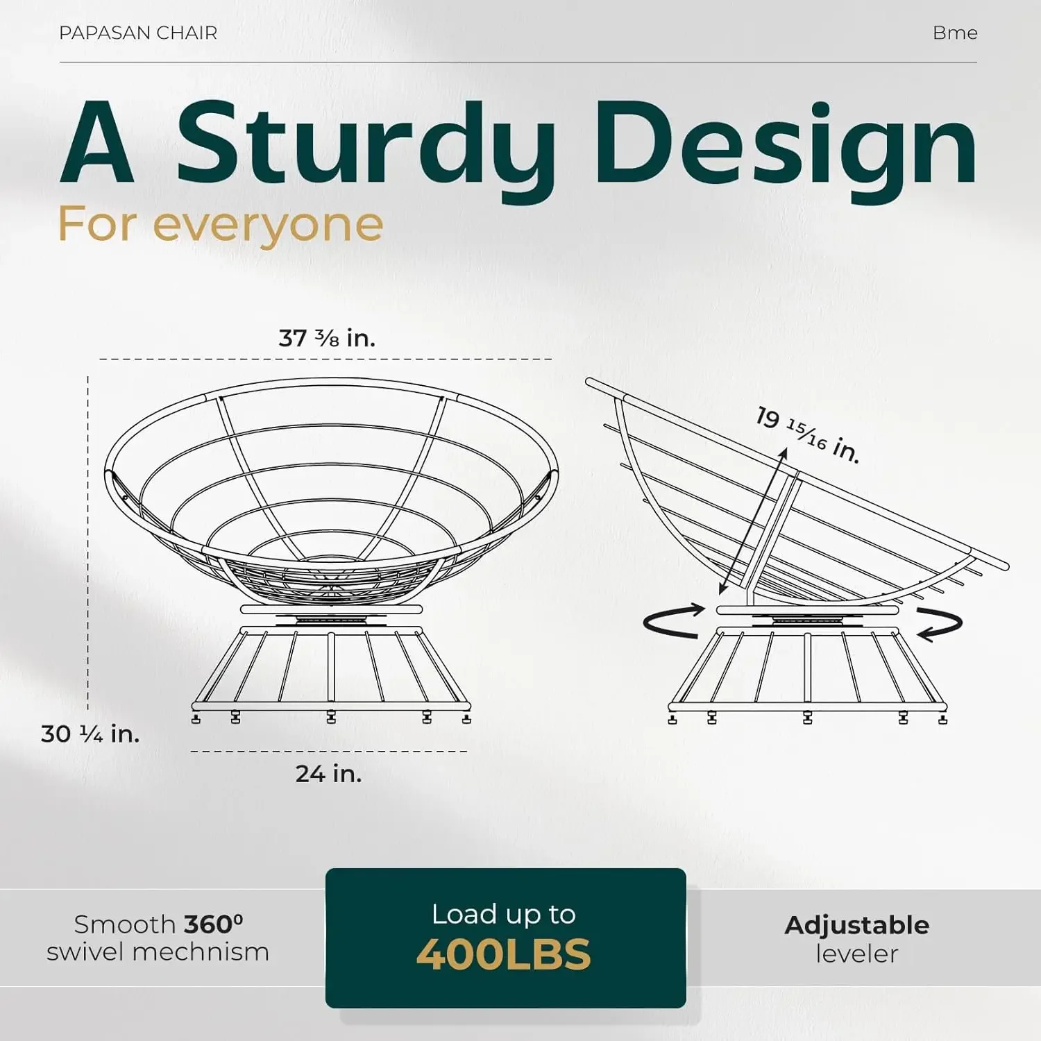 Bme 40 "Ergonomische Rieten Papasan Stoel Met Zachte Dikke Dichtheid Stoffen Kussen, Hoge Capaciteit Stalen Frame, 360 Graden Draaibaar Voor