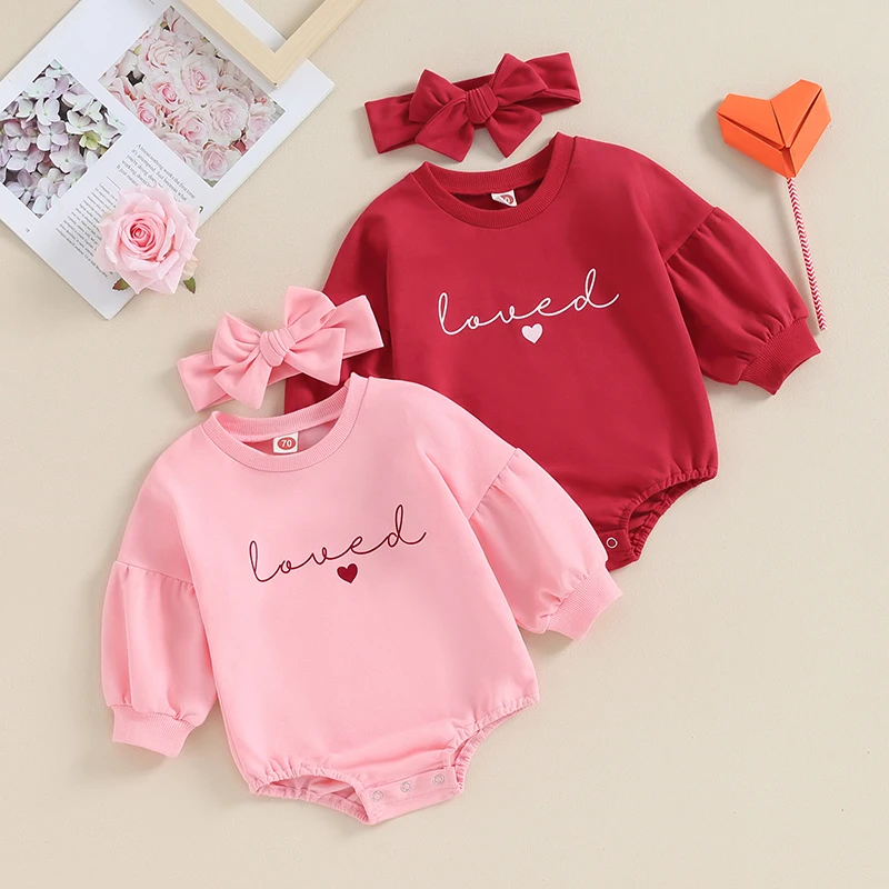 2023-10-20 Lioraitiin 0-18M Newborn Baby Girl Valentines Day Clothes Puff ong Sleeve Bubble Romper Fall Winter Cute Outfits