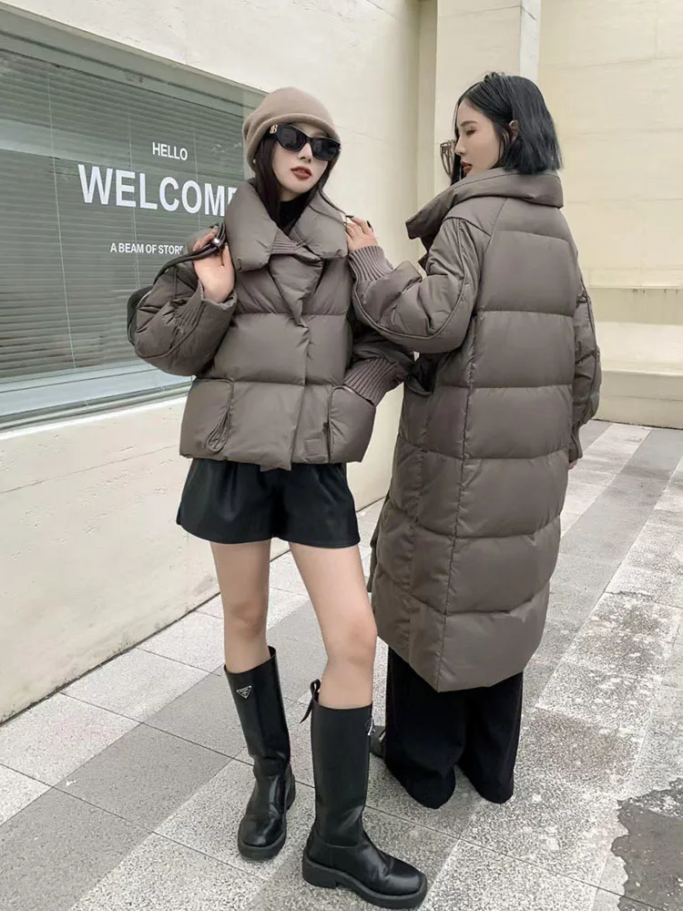 Down Jacket Women 2024 Winter Puffer Jacket Short Streetwear Warm Parkas Removable Sleeves Outwear White Duck Down Coat Female