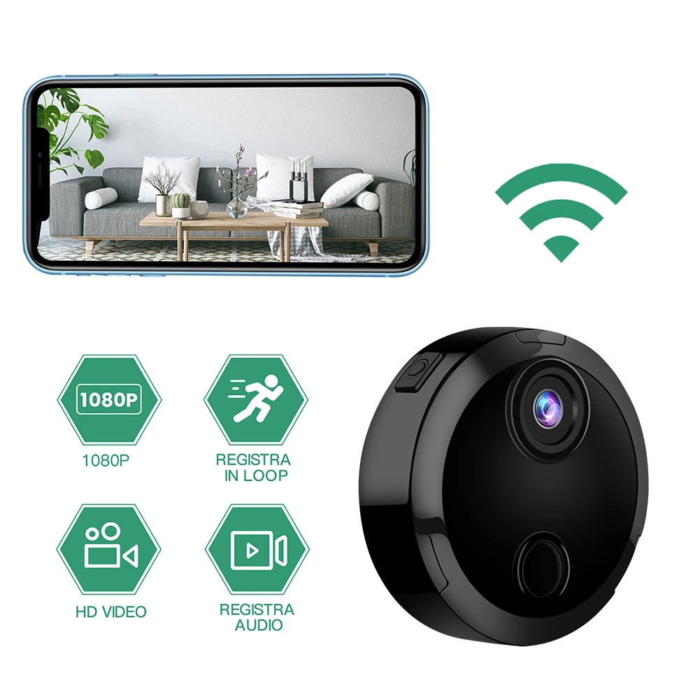 

Беспроводная мини-камера 1080P HD со встроенным аккумулятором, Wi-Fi, поддержкой ночного видения и обнаружения движения для дома и офиса