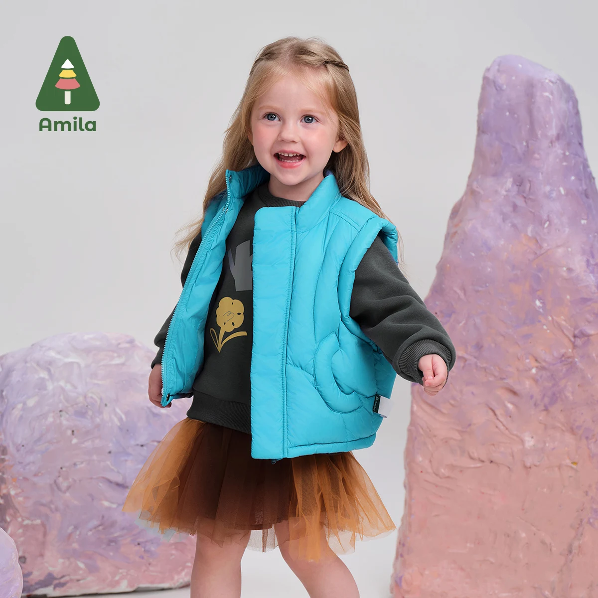 Amila Baby Vest 2024 Winter New High Quality Boys And Girls Solid Color Soft Warm White Duck Down Loose Casual Children‘s Jacket