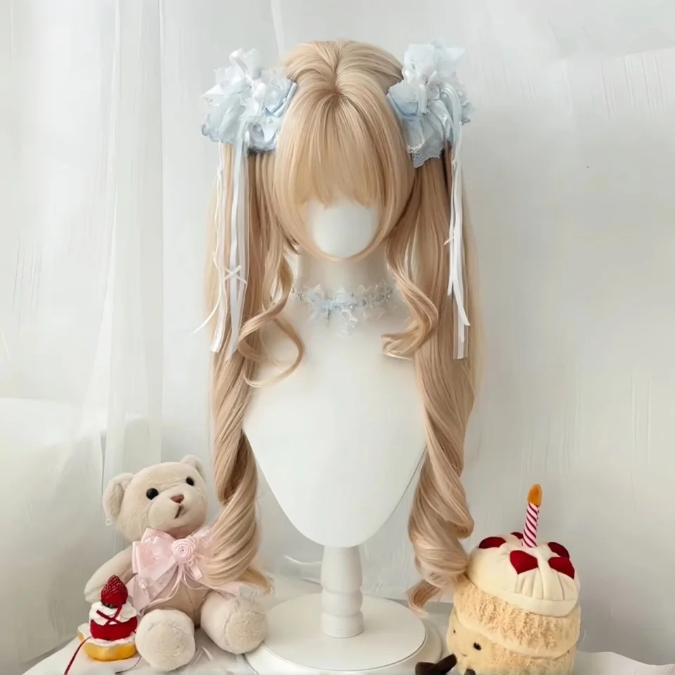 OLACARE الاصطناعية قصيرة تأثيري عيد الميلاد هالوين بوب براون شعر مستعار أشقر مع ذيل حصان طويل مجعد شعر مستعار طبيعي للنساء