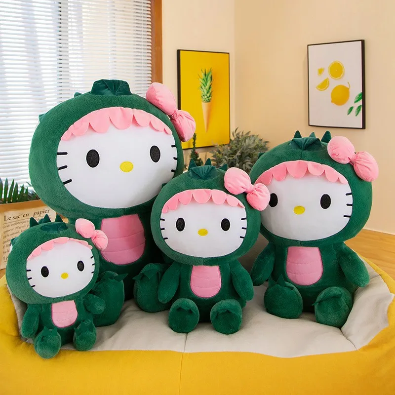 Sanrio Hello Kitty Dinosaur Plush Toy 35CM Kawaii Cartoon Doll Room Decoration Sleeping Throw Pillow Kids Birthday Gift Toys