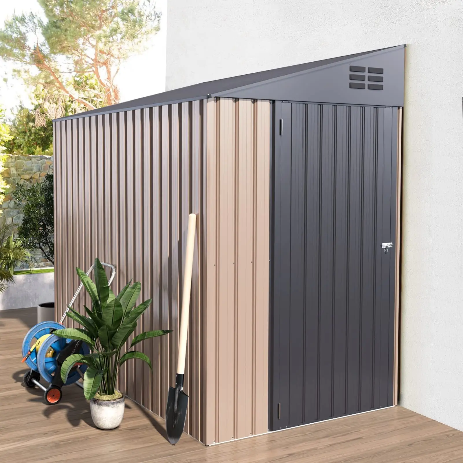 Outdoor Lean to Storage Shed Metal Side Door Shed Outdoor Storage Cabinet Garden