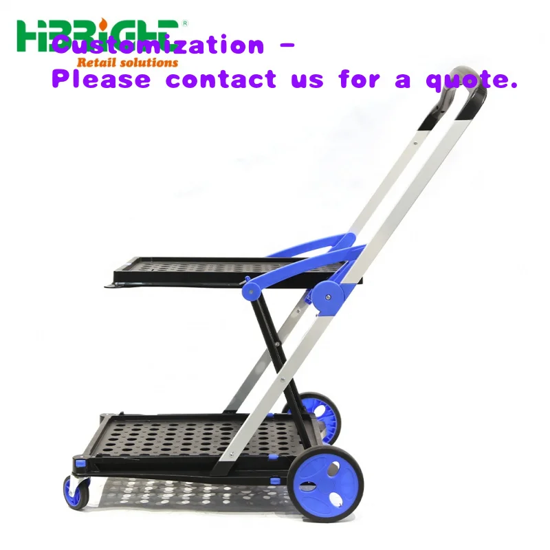 custom.New Style Outdoor Supermarket Folding Plastic Material Shopping Trolley 2 Layers