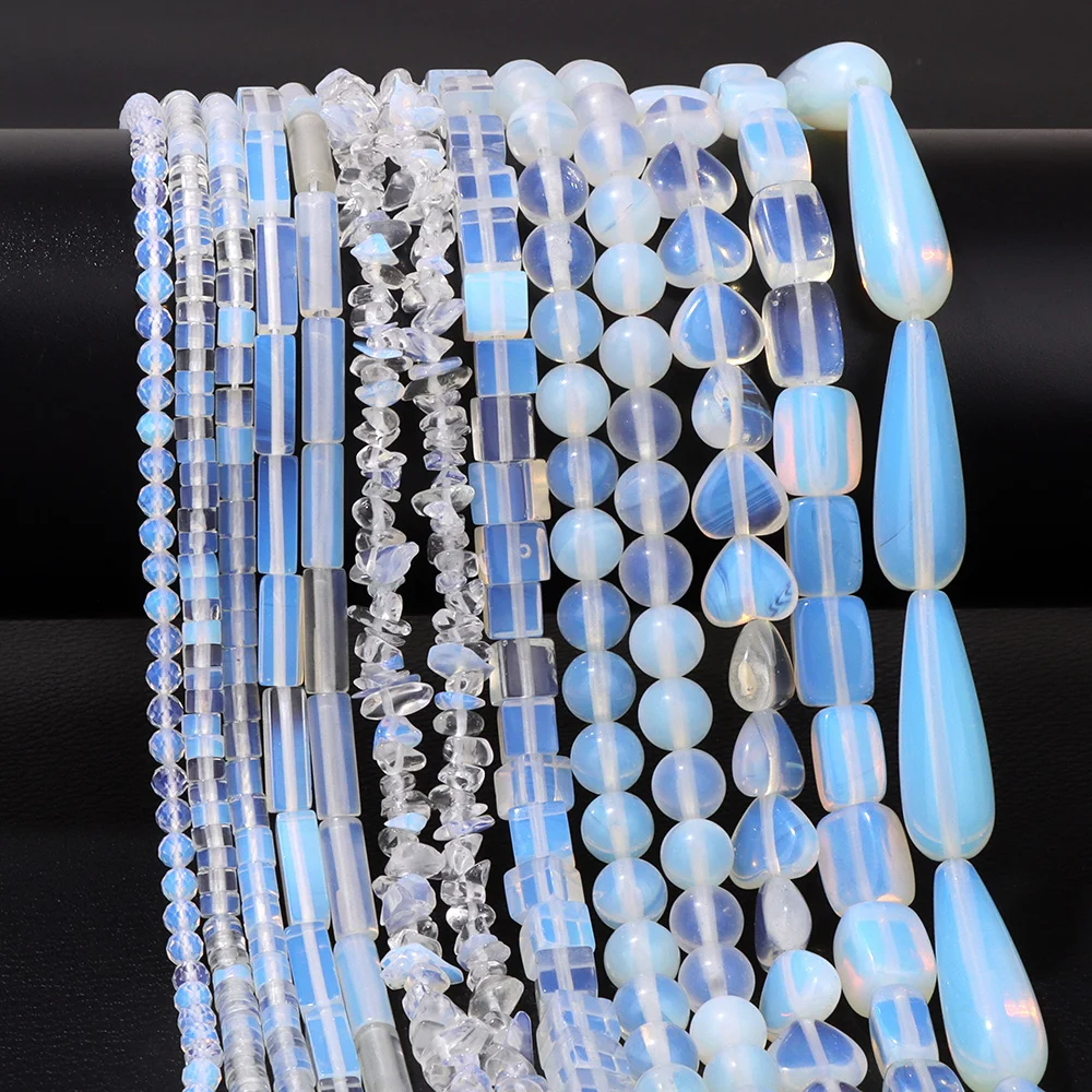 Opal White Stone Bead Round Heart Drop Water Square Shape Loose Spacer Bead For Jewelry Making DIY Bracelet Necklace Accessories