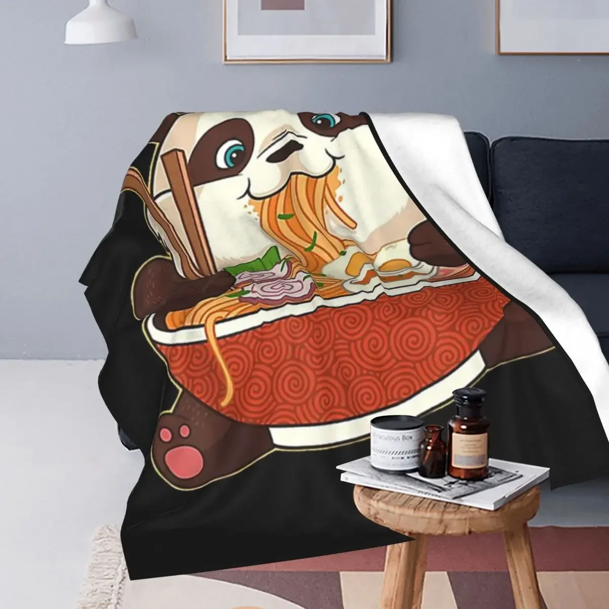 Kawaii Cute Anime Panda Otaku Japanese Ramen Noodles Blankets Soft Flannel Throw Blanket Bedspread for Bed Living room Home Sofa