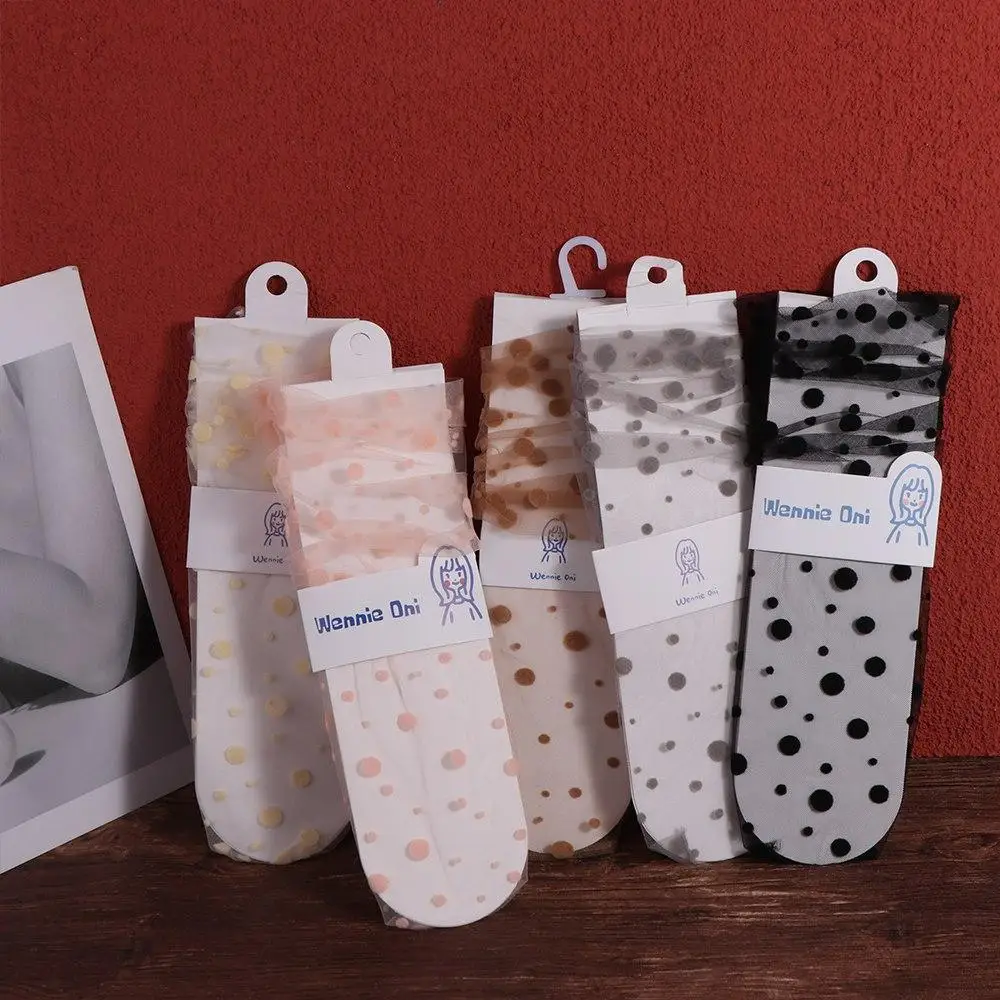 Chaussettes fines en mousseline de soie pour femmes, chaussettes à pois, robe en Nylon, bonneterie, chaussettes en Tulle