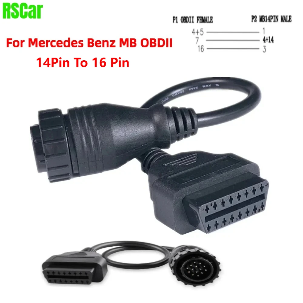 

latest For Mercedes FOR BENZ Sprinter 14pin To 16Pin car Tool Diagnostic cable 14 Pin To OBDII OBD2 OBD II ODB 2 16 Pin Adapter