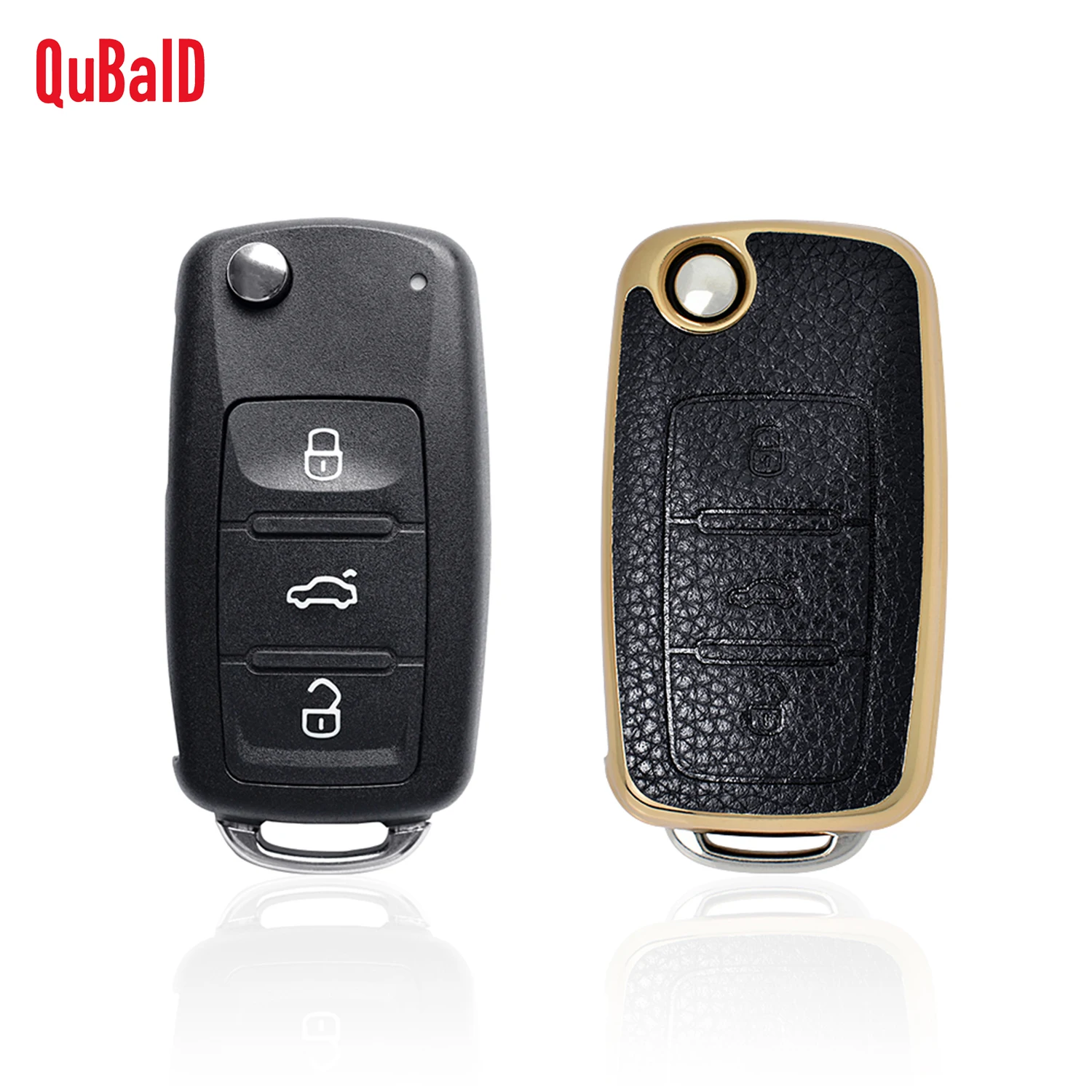 

QuBaID 3-Button Flip Car Key Case Remote TPU+Leather Protective Cover For Volkswagen VW Polo Passat B8 B5 B7 TIGUAN JETTA Skoda