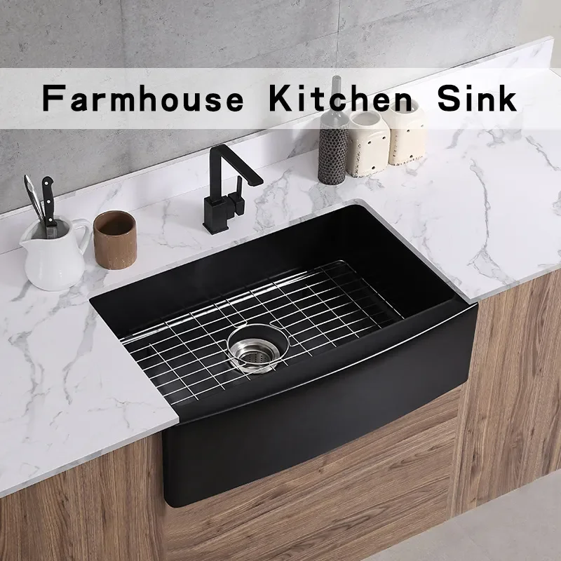For 30x21x10 Inch Ceramic Kitchen Sink Matte Black Apron Front Farmhouse Basin Durable Modern Design for Home Renovation