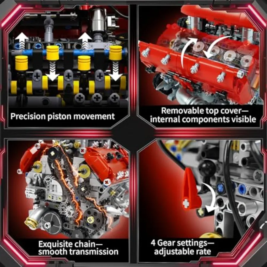 V8 Engine Model Kit, Build Your Own Visible Car Motor, Advanced STEM Mechanical Building Block Set for Adults, Collectible Engi