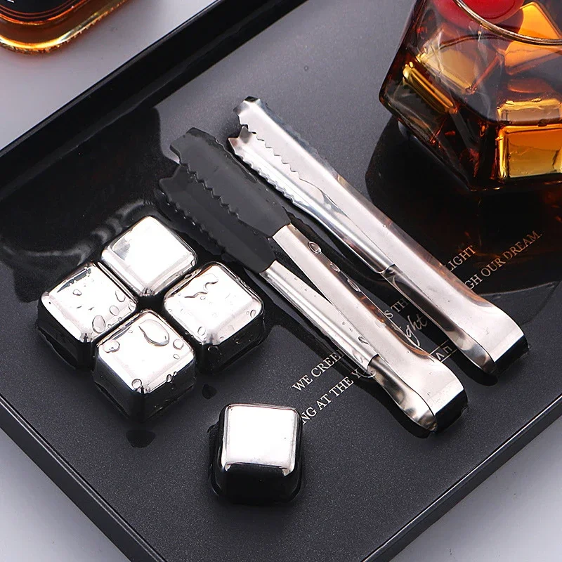 304 Stainless Steel Ice Cubes with Ice Clip Whiskey Beer Iced Artifact Household Quick Frozen Ice Wine Set with Metal Ice Granul