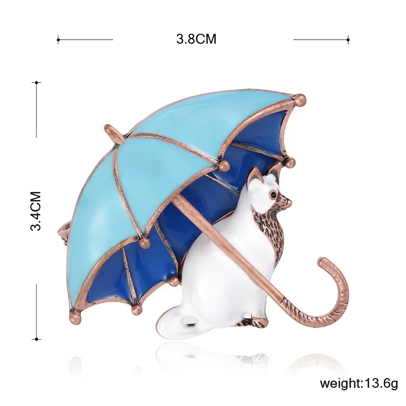 Blucome Enamel Black Cats Umbrella Shape Brooches Corsage Antique Gold Color Casual Party Vivid Animal Brooch Pins Gifts Bijoux