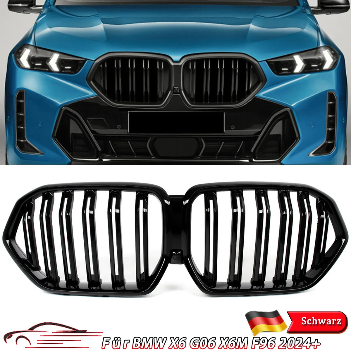 

Gloss Black Front Bumper Grille for 2024 2025 BMW X6 Series G06 X6 M60i SUV LCI Facelift Kidney Center Grilles Magickit