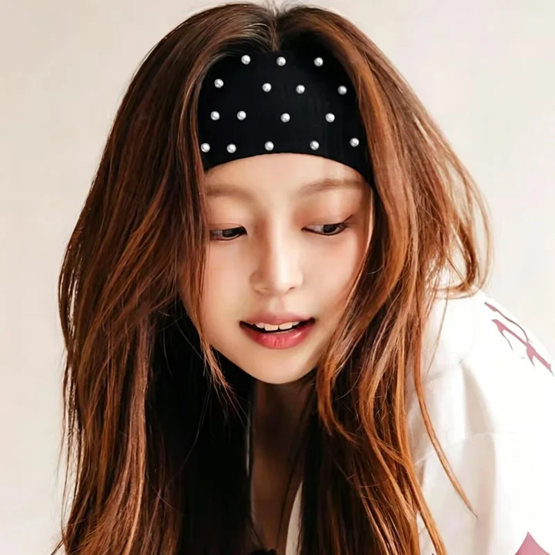 

Fashion Pearl Hairband Sports Makeup Head Wrap Elastic Wide Headband for Women Styling Accessories
