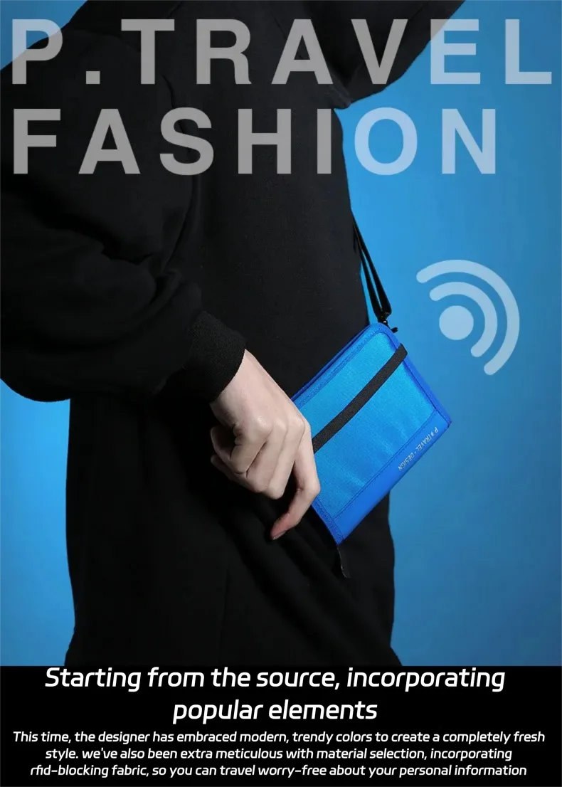 محفظة سفر RFID، حامل جواز السفر، منظم بطاقات الائتمان، حقيبة بسحاب، منظم مستندات مضاد للسرقة، ملحقات السفر